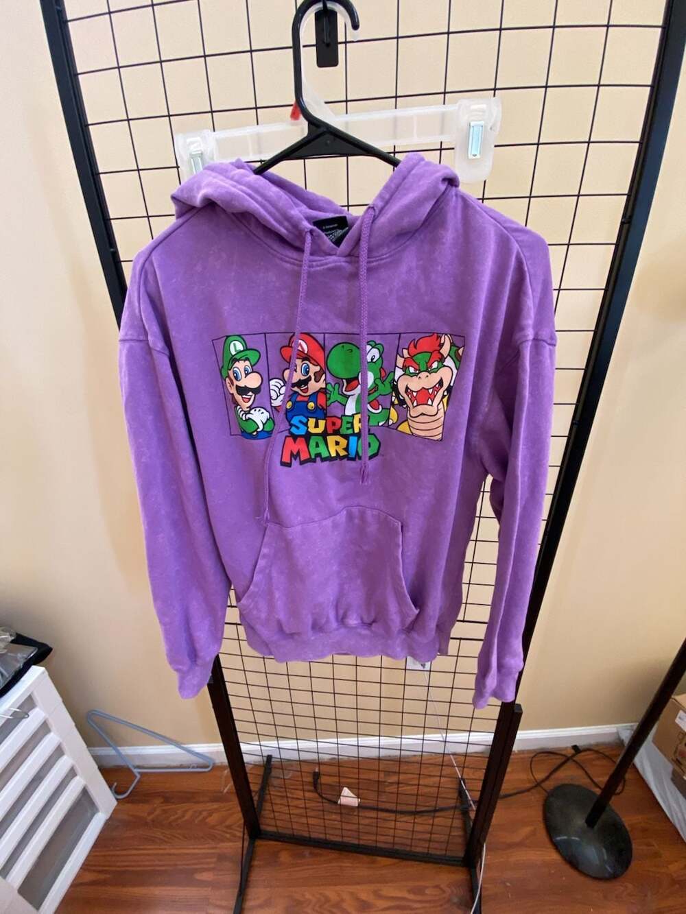 Nintendo Super Mario Bros. Purple Acid Wash Graphic Hoodie Sweatshirt Size XS
